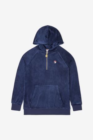 FILA Laurent Velour Hoodies Navy,Mens Clothing | CA.POQBJU865